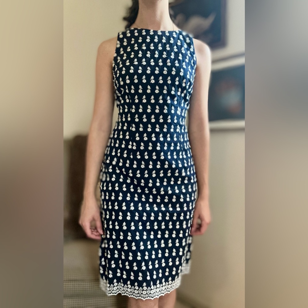 Ann Taylor Navy and White floral embroidered Dress
